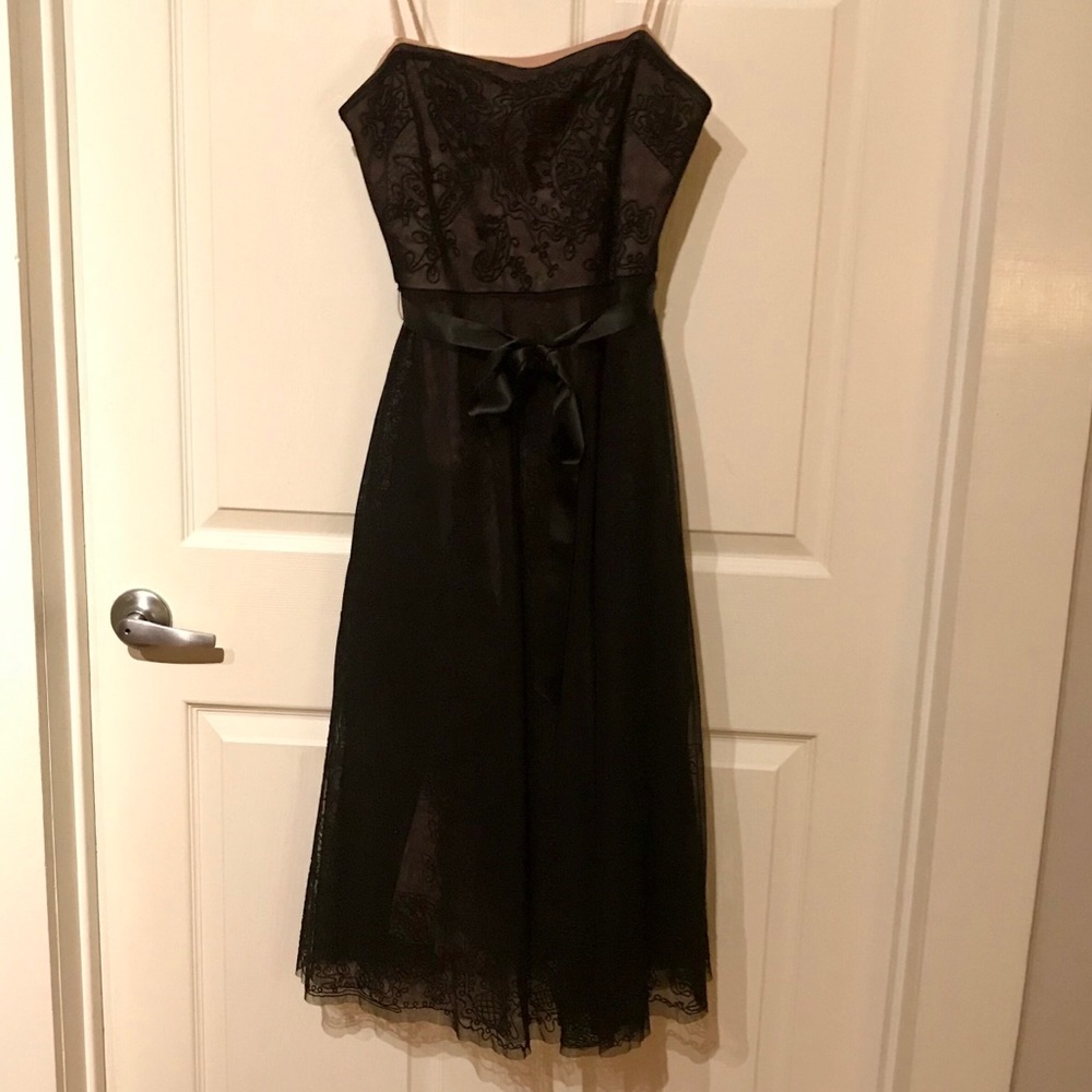 Strapless black lace BCBG Maxazria evening dress